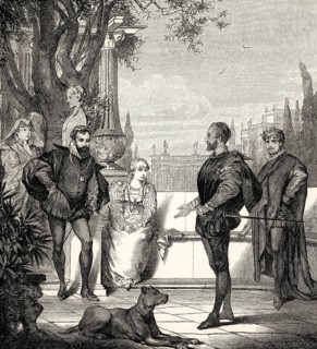 ACT I, SCENE IV., Princess, Leonora, Alphonso, Tasso, Antonio, scene from Torquato Tasso, a play by