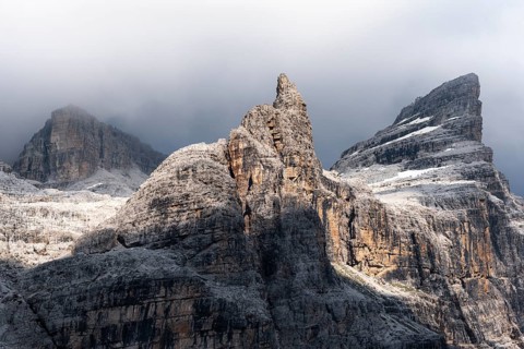 Cima falconer, Castelletto Superiore and Cima Sella mountain peaks, back Scharte Bocca di Tuckett,