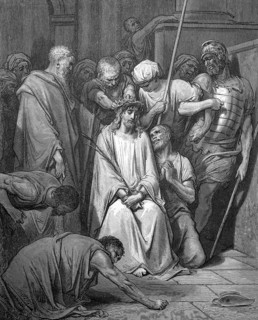 Soldiers woven a crown from thorn branches and put it on Jesus, Jesus with the crown of thorns,