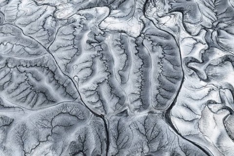 Stunning aerial photograph captures the intricate patterns of Moonscape Overlook in Utah,
