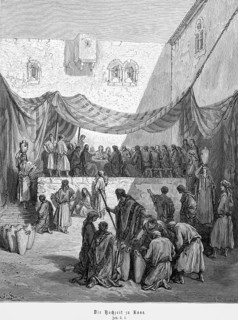 The wedding at Cana in Galilee, John, chapter 2, verse 1, banquet, eating, drinking, feast, table,
