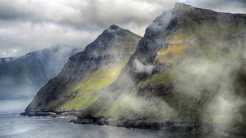 Faroe Islands, coastal landscape, fog, Denmark, Europe, Faroe Islands, Denmark