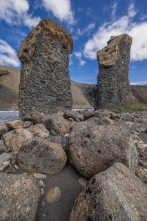 Karl og Kerling, translation old man and old woman, basalt rock pillars, petrified trolls according
