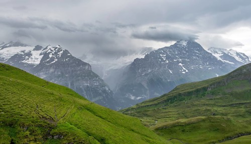 Rain clouds pass through the mountains, Eiger summit, Bernese Alps, Bernese Oberland, Switzerland