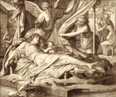 Tobias and Sara Sleep, Old Testament, by Julius Schnorr von Carolsfeld