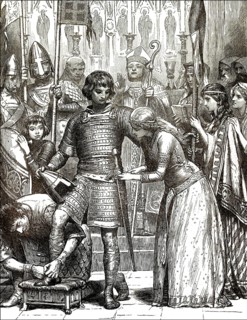 Illustration of initiation into the order of Knighthood, England, 11th Century