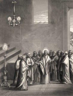 Prayer after the Last Supper, New Testament, steel engraving 1853, digitally restored