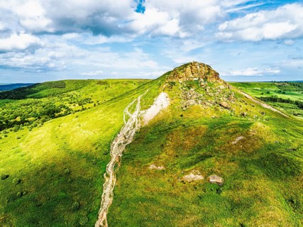 Roseberry Topping from a drone, Great Ayton, Newton, North Yorkshire, England, United Kingdom