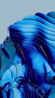Elegant abstract design featuring flowing blue curves on a light background. The smooth, layered