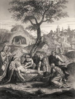 The Burial of Jesus, New Testament, steel engraving 1853, digitally restored