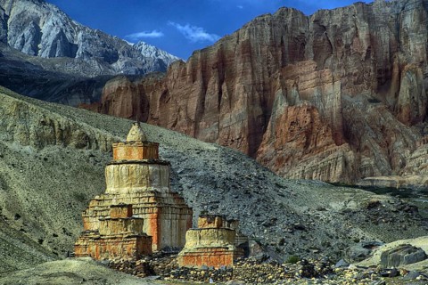 Nepal. Landlocked country in the Himalayas, Mustang, Mountains, Red Cliffs near Dankar