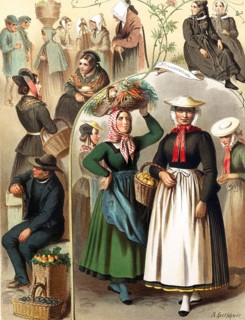 Traditional costumes in Germany around 1820, Province of Hanover, surroundings of Bremen and