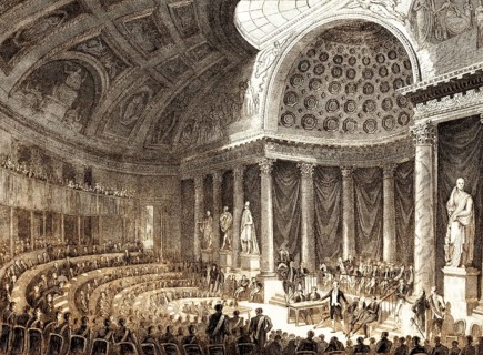 Chamber of Peers, Chambre des Pairs, Paris, antique steel engraved print, 1831