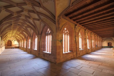 Gothic cloister with ribbed vault, monastery church, interior view, Alpirsbach, Northern Black