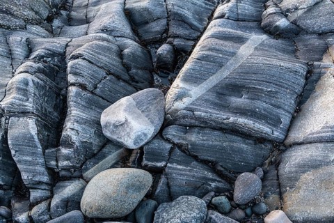 Rock structures on the coast, Söröya, Finnmark, Norway, February 2019