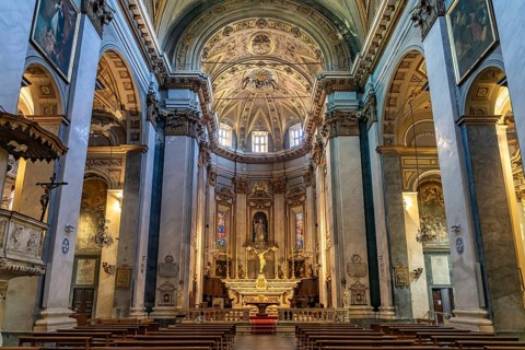 Interior of Saint-Jean-Baptiste church in Bastia, Corsica, France