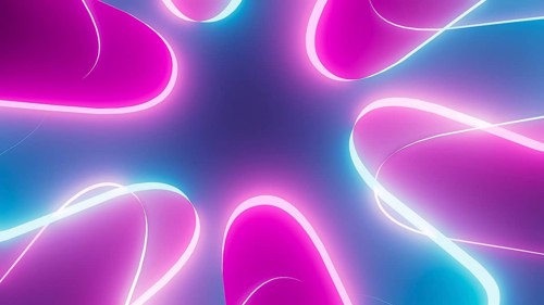Colorful neon shapes intertwine, forming an abstract design that captivates attention with its