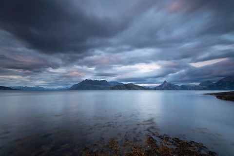 The Vestfjord in Nordland, Norway, offers a dramatic atmosphere near Bodø. Dark clouds are