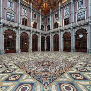 Floor mosaic in the courtyard, Palácio da Bolsa, neoclassical style stock exchange, magnificent