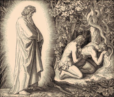Confrontation, fall of man, by Julius Schnorr von Carolsfeld, 1860