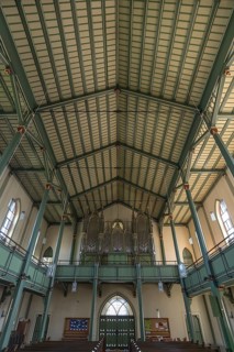 Interior with organ loft of the neo-Gothic church, built around 1860, Köndringen,
