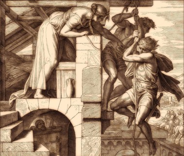 Rahab lets the spies escape, Old Testament, by Julius Schnorr von Carolsfeld, 1860
