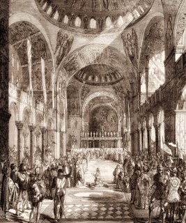 Benediction of the crusaders, Fourth Crusade, by Pope Innocent III at Saint Mark's Basilica,