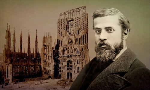 Portrait of Antoni Gaudí i Cornet, 1852 – 1926, Catalan architect and designer from Spain, the