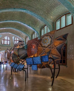 Modern art in the hospital complex of Hospital de la Santa Creu i Sant Pau, Barcelona, Catalonia,