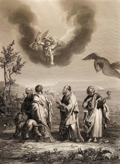 Evangelist portraits with their symbols, 1853, Steel engraving digitally restored