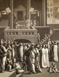 Pilate presenting a scourged Jesus to the people of Jerusalem, New Testament, steel engraving 1853,