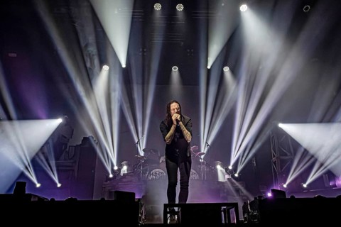 Marcus Bischoff, singer of Heaven Shall Burn, live on Heimat Over Europe Tour 2026 at Munich Zenith
