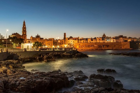 Seashore during dusk in Monopoli, region Plugia, Italy