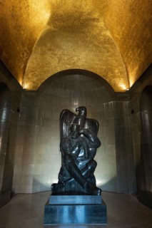 Sculpture of Niegosz and gold ceiling in Mausoleum of Niegosz, Lovcen National Park, Montenegro