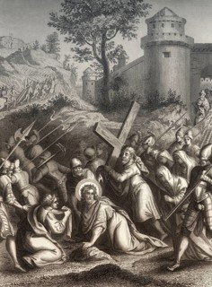 Jesus Christ Carrying the Cross to Mount Calvary, New Testament, steel engraving 1853, digitally