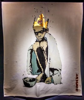 Banksy - Burger King Kid, criticism of fast food and malnourished children, 2006, exhibition The