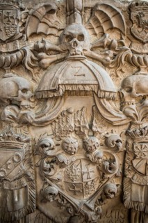 Coffin with skulls, St Mary's Chapel, Würzburg, Lower Franconia, Franconia, Bavaria, Germany