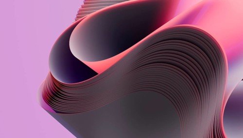 This 3D illustration showcases fluid abstract shapes with a smooth blend of gradient colors ranging