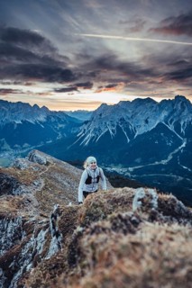 Trail running on the Grubigstein in the Tiroler Zugspitzarena in Tyrol in the Alps in Austria