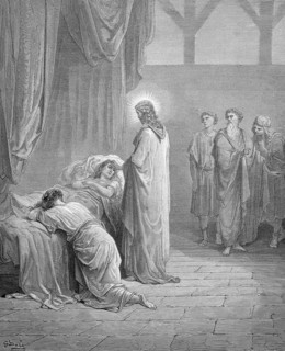 The revival of the daughter of the synagogue leader Jairus, girl get up, Luke chapter 8, verse 54,