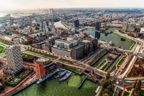 View of city panorama from Euromast, Rotterdam, Netherlands