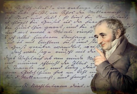 Handwritten manuscript and portait of Johann Peter Hebel, 1760 - 1826, German poet, Protestant