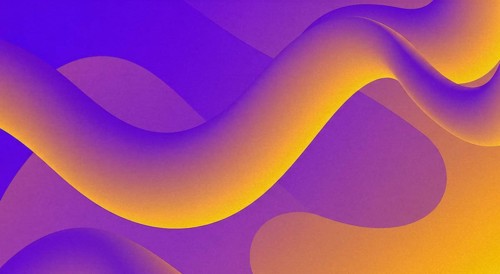 This design features a dynamic gradient backdrop with smooth curves blending hues of purple and