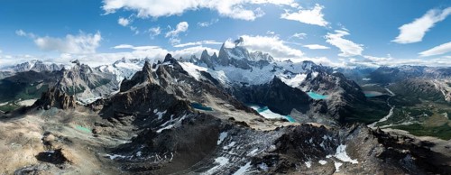 Aerial View, Epic Panorama, Large Glaciers, Lago de los Tres Laguna Sucia Glacier Lakes, Mountains