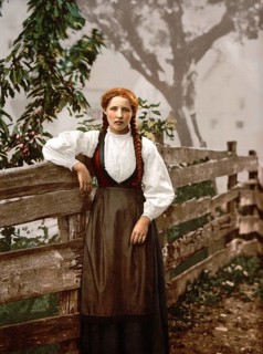 A girl from Voss, Hardangerfjord, Norway, View from 1885, Historical, digitally restored