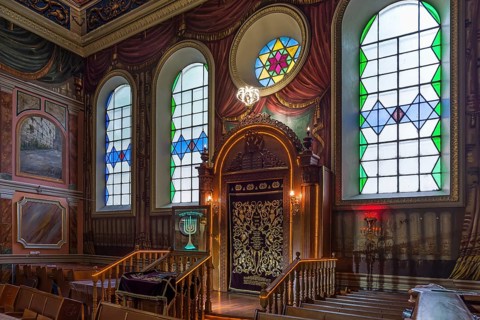 A parochet, curtain in front of the Torah shrine in the interior of the Tsori Gilod Synagogue,