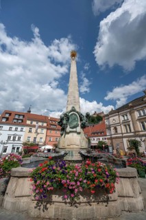 Luitpold Fountain, erected in 1899, market square, Kulmbach, Upper Franconia, Bavaria, Germany