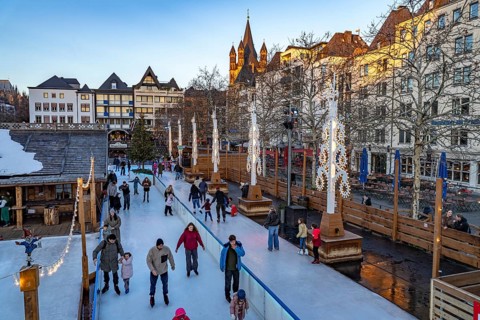 Christmas market Heinzel's winter fairy tale with the ice rink at Heumarkt in Cologne, North
