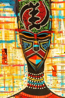 Ghanaian woman as a three-dimensional work of art by a Ghanaian artist, a colourful work of art on