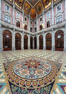 Floor mosaic in the courtyard, Palácio da Bolsa, neoclassical style stock exchange, magnificent